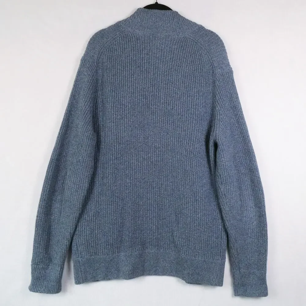 J.Crew Cotton Button Front Cardigan Size M High Mock Neck Blue Knit Reimagined